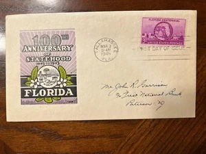 u.s. first day covers 1940 s - Scott 927 - Florida Centennial - Picture 1 of 1