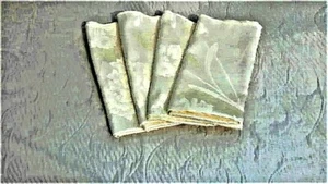 Pale Yellow Floral Embossed Napkins Set 4 Polyester 17 x 17 Thread Hem NEW - Picture 1 of 4