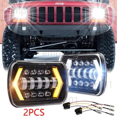 Pair 7x6" 5x7" Rectangle LED Hi-Lo Beam Headlights for Jeep Cherokee XJ YJ Truck - Image 1 of 4