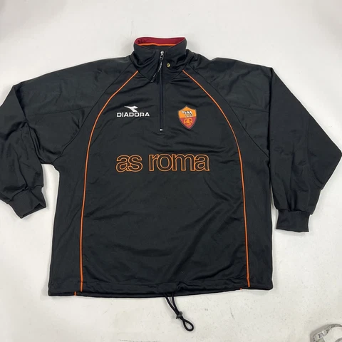 Diadora As Roma Black Pullover 1/4 Zip Sweatshirt USA Size 38 Vintage Soccer Cover
