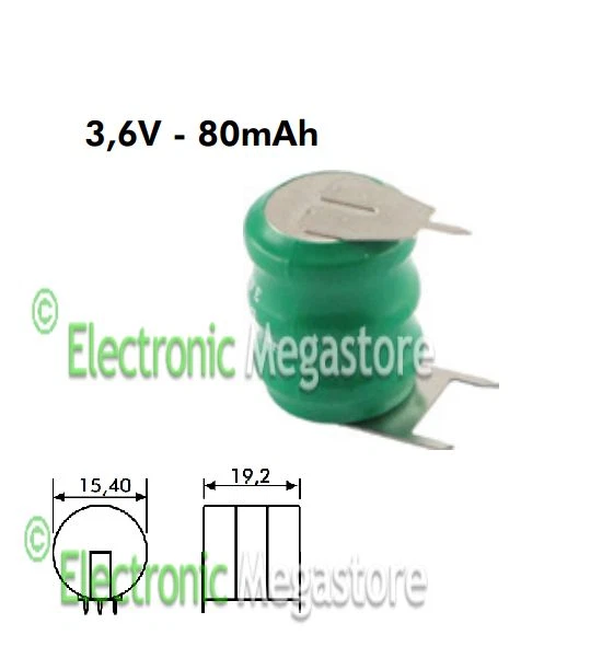 ANFEL BATTERIA / PILA RICARICABILE NIMH 3,6V 80MA 3 PINS 4508043 15,4 x 19,2 mm