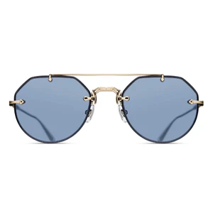Matsuda M3121 Geometric Sunglasses Brushed Gold | Cobalt Blue Lenses - Picture 1 of 16