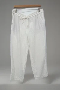 Talbots Linen Pants Wide Leg White Elastic Drawstring Waist Sz 10P Beach Preppy - Picture 1 of 14