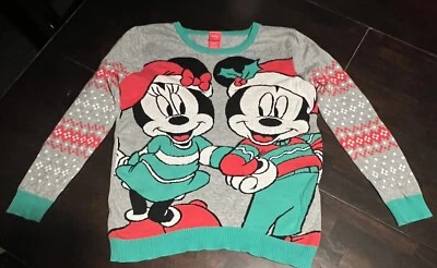 Disney Niñas XL 14-16 Navidad Feo Suéter Mickey Mouse y Minnie Mouse Foto 1 de 3