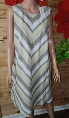 Liz Claiborne Linen Blend Burnt Olive Stripe Dress L Sleeveless - Image 1 of 4