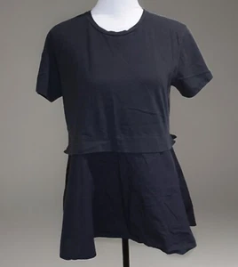 Jil Sander Navy Blue Womens Short Sleeve Peplum Top Blouse Cotton Greece Size M - Picture 1 of 7