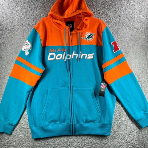 Miami Dolphins Hoodie Mens XL Orange Blue Full Zip New With Tags Spellout Logo Cover