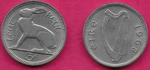 IRLAND 1/2 REUL/3 PINGINE 3 PENCE 1968 VF CLAIRSEACH OR GAELIC HARP WITH COUNTR - Bild 1 von 1