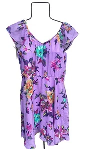 Zunie Purple Floral Dress Butterfly Sheer Sleeves Ruffle back Girls Size 14(L) - Picture 1 of 11