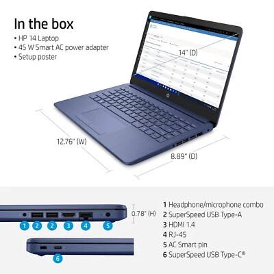 HP Stream 14" Laptop - Intel Celeron, 4GB RAM, 64GB eMMC, Windows 11 (Blue) - Image 1 of 4