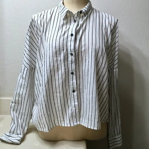 Lou & grau gestreiftes kastiges Button Down Kragen Hemd mit Schlitzärmeln XS - Bild 1 von 11