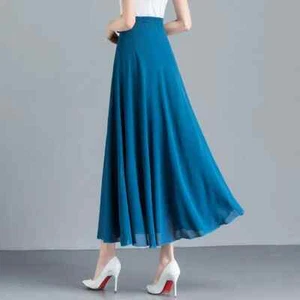 Lady Chiffon Maxi Swing Skirt Elastic High Waist A-line Pleated Dancewear Summer - Picture 1 of 43