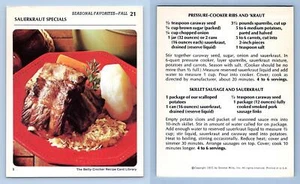 Sauerkraut Specials #21 Seasonal Favorites Betty Crocker 1971 Recipe Card - Picture 1 of 1