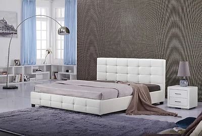 #409 Preciosa cama moderna acolchada Cal/Eastern tamaño king blanca de cuero PU ENVÍO GRATUITO Foto 1 de 4