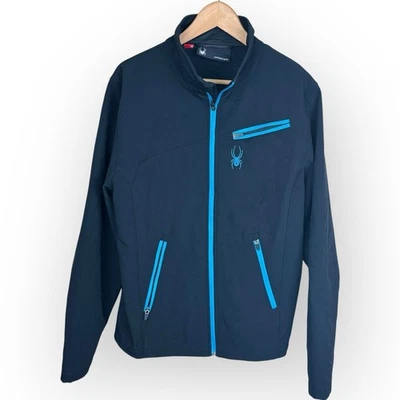 Mens Spyder Black Blue Full Zip Fleece Lined Jacket Size Medium Zip Pockets - Image 1 of 4