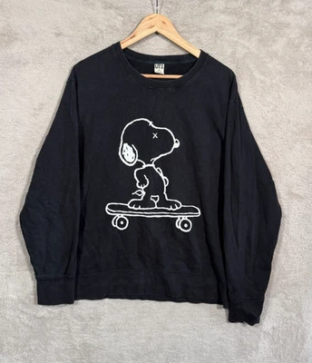 Uniqlo KAWS Peanuts Snoopy Sudadera Para Hombre XL Negra Monopatín Gráfico Limitado Foto 1 de 4