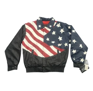 Vintage Leather World Jacke Herren Medium American Flag Eagle USA Biker 90s - Bild 1 von 6