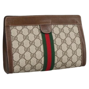 GUCCI GG Supreme Web Sherry Line Clutch Bag PVC Beige 67 014 2125 Auth bs19481 - Picture 1 of 16