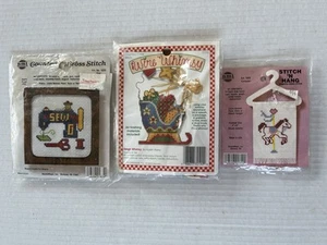 Lot Of 3 Small Counted Cross Stitch Kits Sleigh Wimsy / Carousel / Framed Sew - Picture 1 of 10