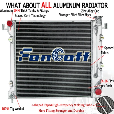 3 Row Radiator Fit 1997-2000 Dodge Dakota,Durango 3.9L/5.2L GAS V6 V8 Aluminum Foto 1 de 4