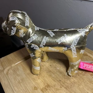 Victoria 's Secret Pink Metallic Gold Plush Dog - Picture 1 of 2