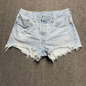 Levi's 501 Premium Shorts Womens 31 Blue High Rise Cutoff Button Fly 100% Cotton - Picture 1 of 10