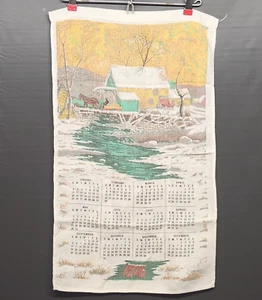 1976 Calendar Linen Kitchen Tea Towel with Creek in The Woods and Forrest - Picture 1 of 8