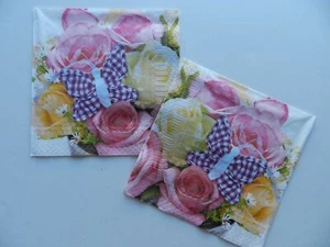 2 (Two) Single Lunch Size Paper Napkins Decoupage Craft Butterfly Roses - Picture 1 of 2