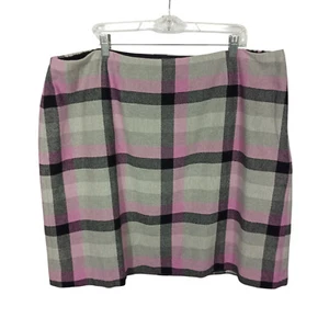 Talbots Womens Pencil Skirt Size 22W Wool Blend Plaid Gray Pink Career - Picture 1 of 6