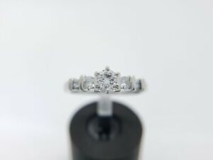 Estate Platinum Natural Round Baguette Diamond Engagement Ring