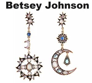 US Seller Betsey Johnson Sun & Moon Crystal Dangle Earrings Multi-color