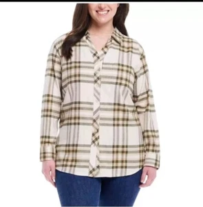 Weatherproof Vintage Women's Comfort Stretch Flannel Shirt, Green, Size XXL NWT - Picture 1 of 4
