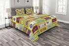Music Quilted Bedspread &amp; Pillow Shams Set, Audio Casette Tape Print
