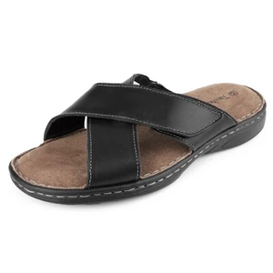 Tiestra Mens Leather Slide Sandals Dressy Comfortable Shoes Open Toe Slippers - Picture 1 of 24