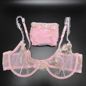 Women Sheer Lace Floral Bra See Through Lingerie Underwear Plus 32-44 A-D E F