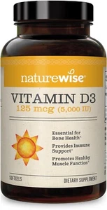 Naturewise Vitamin D3 5000 IU Softgels (125 mcg) - ( Mini Softgel ) - 360 Count - Picture 1 of 9
