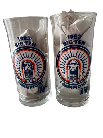 2 Vintage Fighting Illini 1983 Big Ten Champions Rose Bowl Coca-Cola Glasses Cover