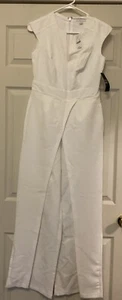 White Pleated Open Front  Dressy Jumpsuit - Picture 1 of 2