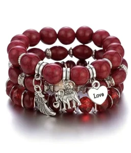 3 PC Handmade Boho Beaded Stackable 6.5” Plus Stretch Bracelet Set New A3862 - Picture 1 of 2