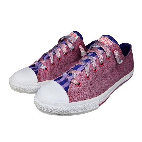 Scarpe Converse Juniors 5 donna 6 5 rosa viola a righe lucide top bassi
