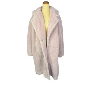 Decjuba Isabelle Teddy Coat Size 16 Blush Pink Faux Fur Hooded Longline - Picture 1 of 10