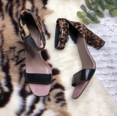 Женские сандалии Rebecca Minkoff размер 7 ремешок на лодыжке блочный каблук кожа леопард - Изображение 1 из 4