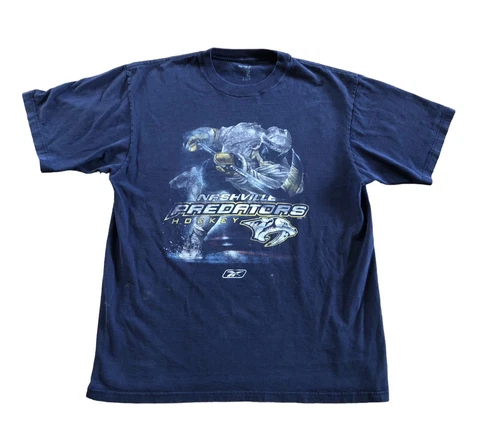 Vintage Y2K Reebok Nashville Predators NHL Graphic T Shirt Navy Mens Large Cover
