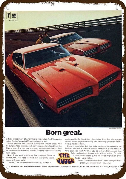 1969 PONTIAC JUDGE GTO & GTO Car Vintage-Look DECORATIVE REPLICA METAL SIGN - Image 1 of 1