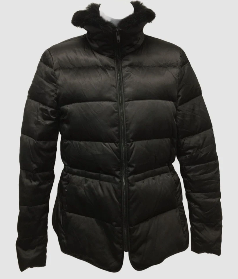 $595 Theory Women's Black Fur-Trim Collar Puffer Jacket Coat Size Small - Image 1 of 1