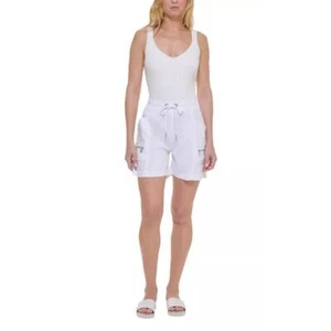 Neu mit Etikett DKNY Cargoshorts Leinenmischung, weiß, Größe 1X, Übergröße, Kordelzug zum Überziehen - Bild 1 von 15
