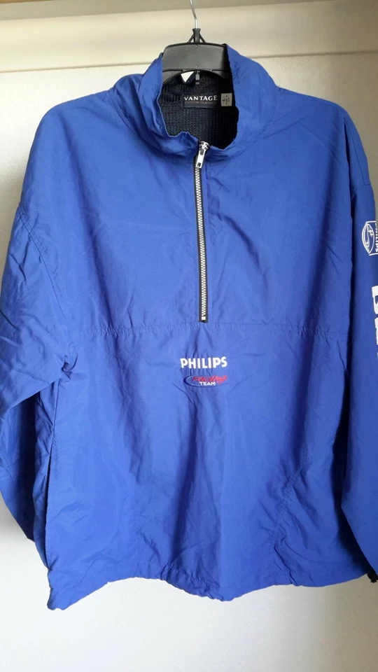 Vantage Philips Racing Team Mens L Windbreaker Pullover Jacket  Blue Mesh Lined - Image 1 of 4