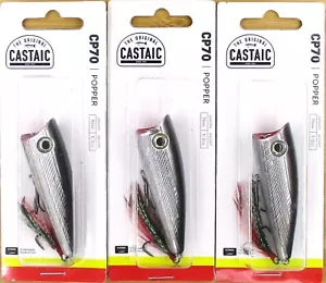 (3) Castaic 2 3/4" Topwater Popper 70 CP70 Chrome Black 1/2 Oz #UW67 Brand New - Picture 1 of 3