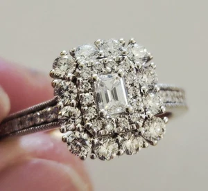 Vintage 14K Weißgold natürlicher 1 Karat Diamant Smaragdschliff Cluster Ring Größe 7 - Bild 1 von 14