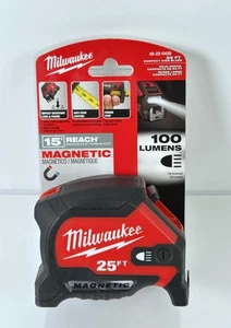 (NEW) Milwaukee 48-22-0428 25' Compact Magnetic Tape Measure w/Rechargeable - Picture 1 of 7